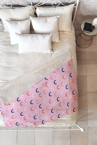 Little Arrow Design Co unicorn dreams deconstructed rainbows on pink Fleece Throw Blanket