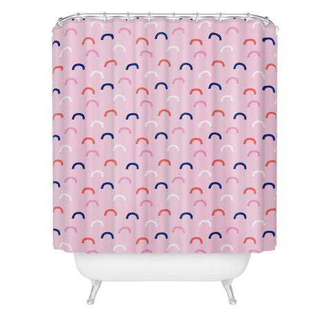 Little Arrow Design Co unicorn dreams deconstructed rainbows on pink Shower Curtain