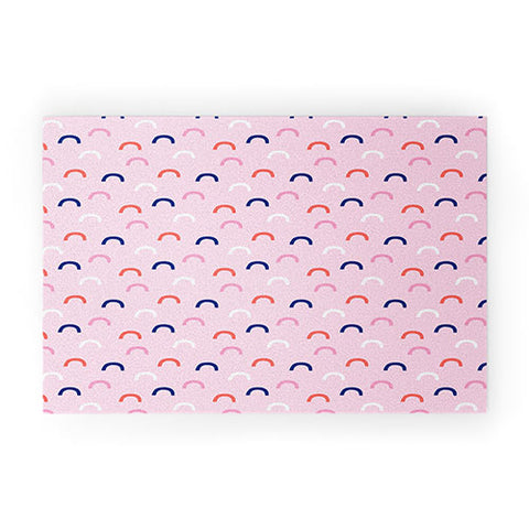 Little Arrow Design Co unicorn dreams deconstructed rainbows on pink Welcome Mat