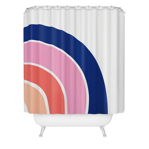 Little Arrow Design Co unicorn dreams rainbow in pink and blue Shower Curtain
