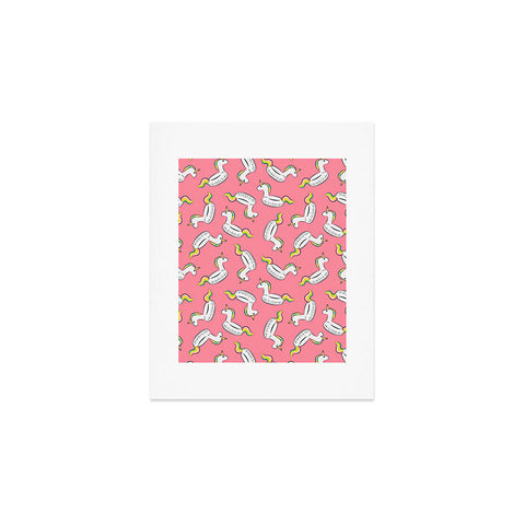 Little Arrow Design Co unicorn pool float on pink Art Print