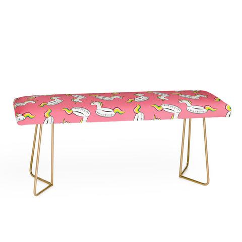 Little Arrow Design Co unicorn pool float on pink Bench