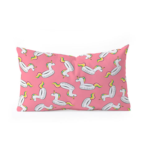 Little Arrow Design Co unicorn pool float on pink Oblong Throw Pillow