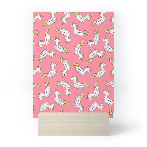 Little Arrow Design Co unicorn pool float on pink Mini Art Print