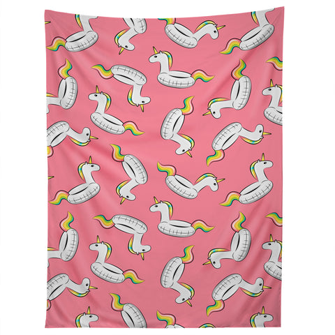 Little Arrow Design Co unicorn pool float on pink Tapestry