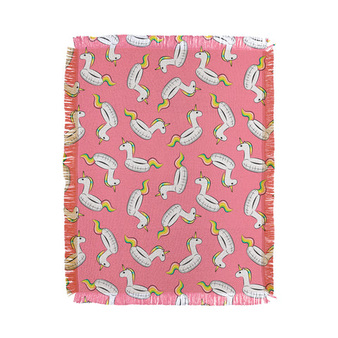 Little Arrow Design Co unicorn pool float on pink Throw Blanket