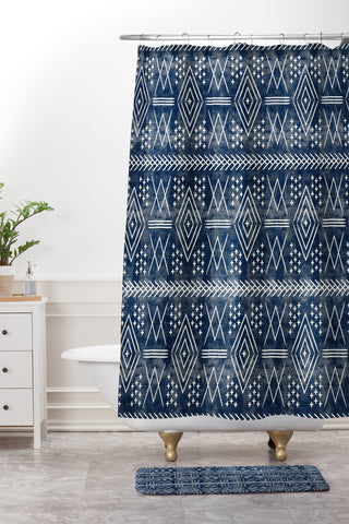 Little Arrow Design Co vintage moroccan on blue Shower Curtain And Mat