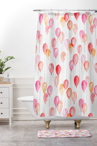 Little Arrow Design Co watercolor balloons Shower Curtain And Mat