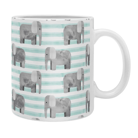 Little Arrow Design Co watercolor elephants on blue stripes Coffee Mug