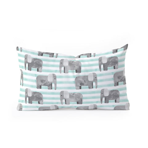 Little Arrow Design Co watercolor elephants on blue stripes Oblong Throw Pillow