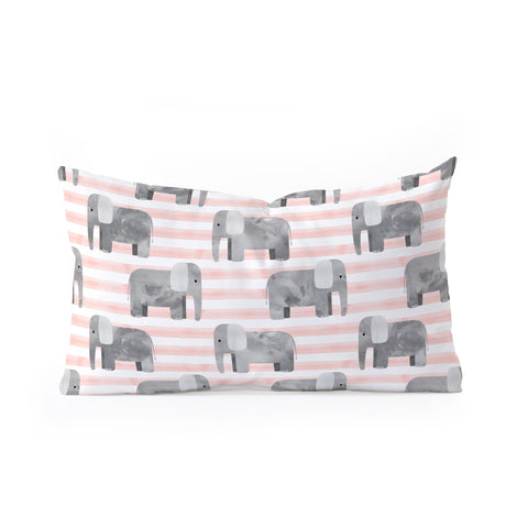 Little Arrow Design Co watercolor elephants on stripes Oblong Throw Pillow