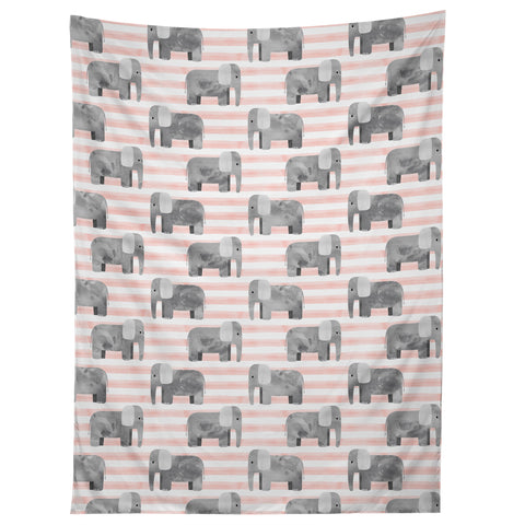Little Arrow Design Co watercolor elephants on stripes Tapestry