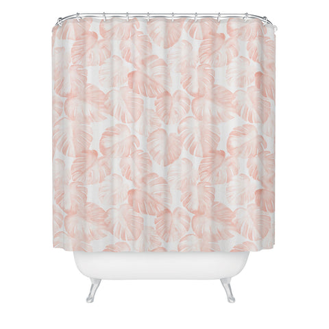 Little Arrow Design Co watercolor monstera in dusty pink Shower Curtain