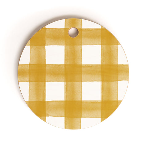 Little Arrow Design Co watercolor plaid gold Cutting Board Round