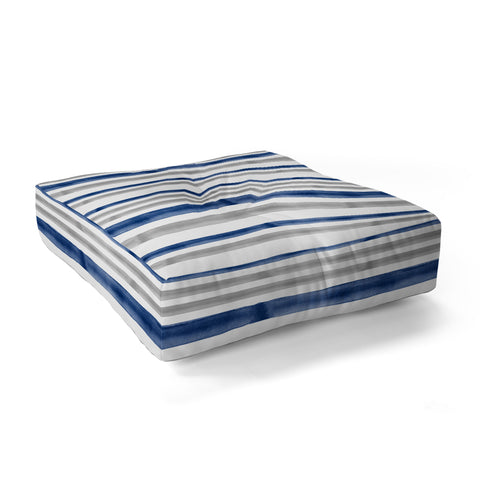 Little Arrow Design Co Watercolor Stripes Grey Blue Floor Pillow Square