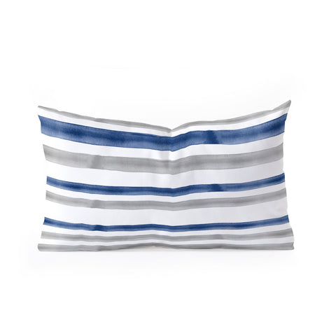 Little Arrow Design Co Watercolor Stripes Grey Blue Oblong Throw Pillow