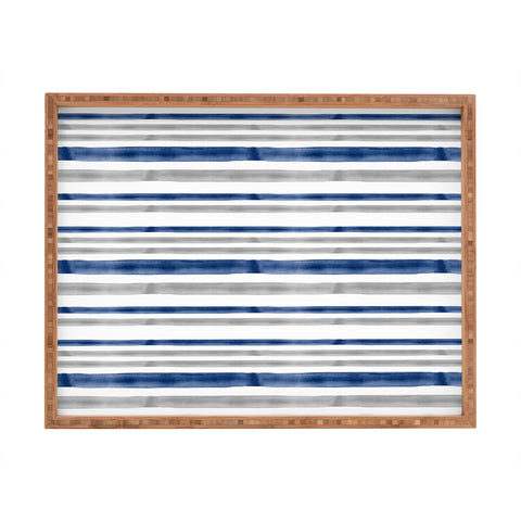 Little Arrow Design Co Watercolor Stripes Grey Blue Rectangular Tray
