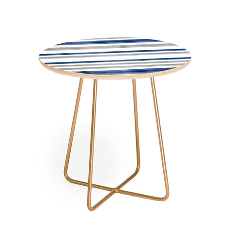 Little Arrow Design Co Watercolor Stripes Grey Blue Round Side Table