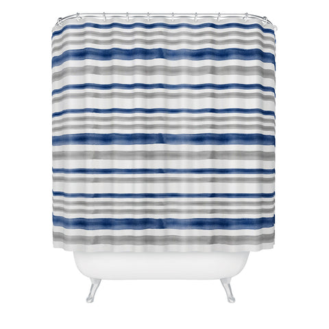 Little Arrow Design Co Watercolor Stripes Grey Blue Shower Curtain