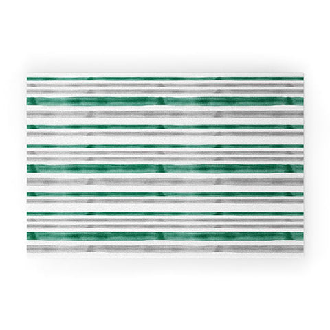 Little Arrow Design Co Watercolor Stripes Grey Green Welcome Mat