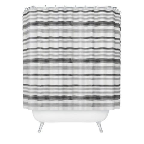 Little Arrow Design Co Watercolor Stripes in Grey Shower Curtain