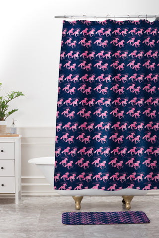 Little Arrow Design Co watercolor unicorns Shower Curtain And Mat