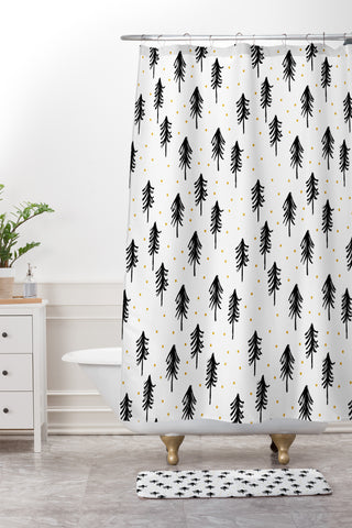 Little Arrow Design Co winter pines Shower Curtain And Mat