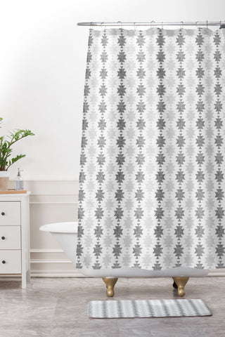 Little Arrow Design Co Woven Aztec in Grey Shower Curtain And Mat
