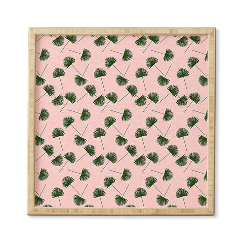 Little Arrow Design Co Woven Fan Palm Green on Pink Framed Wall Art