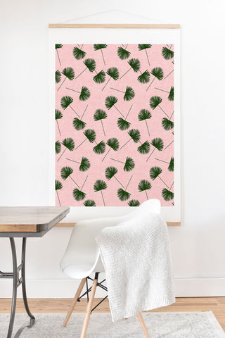 Little Arrow Design Co Woven Fan Palm Green on Pink Art Print And Hanger