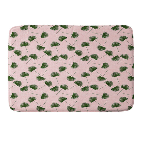 Little Arrow Design Co Woven Fan Palm Green on Pink Memory Foam Bath Mat