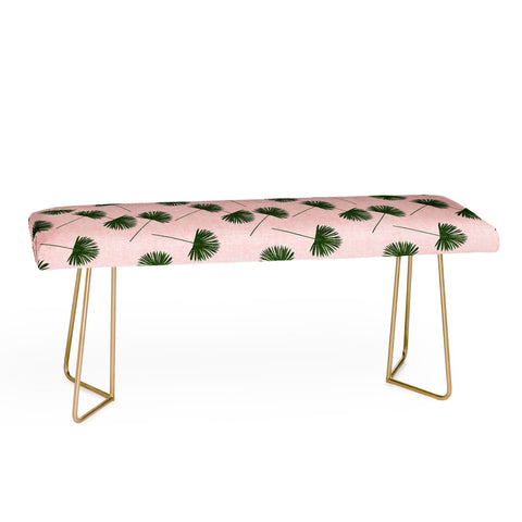 Little Arrow Design Co Woven Fan Palm Green on Pink Bench