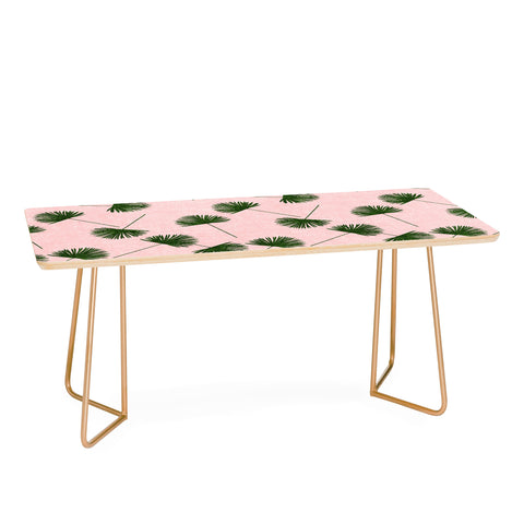 Little Arrow Design Co Woven Fan Palm Green on Pink Coffee Table