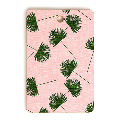 Little Arrow Design Co Woven Fan Palm Green on Pink Cutting Board Rectangle