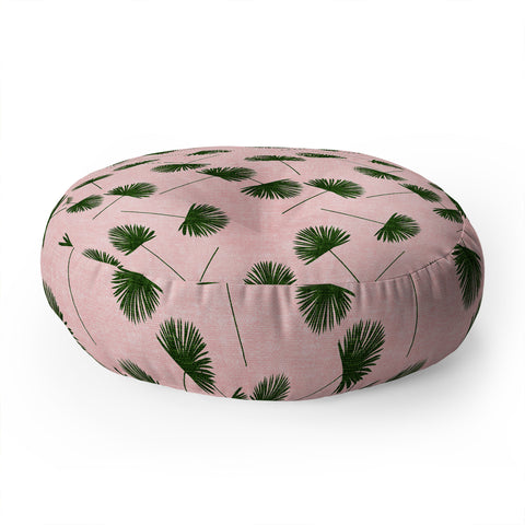 Little Arrow Design Co Woven Fan Palm Green on Pink Floor Pillow Round