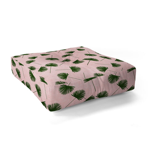 Little Arrow Design Co Woven Fan Palm Green on Pink Floor Pillow Square
