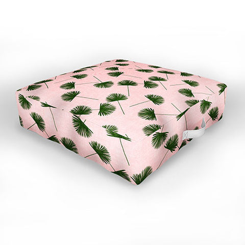 Little Arrow Design Co Woven Fan Palm Green on Pink Outdoor Floor Cushion