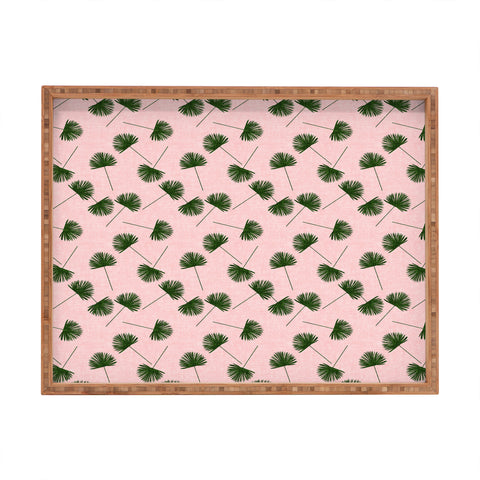 Little Arrow Design Co Woven Fan Palm Green on Pink Rectangular Tray
