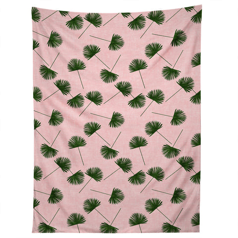 Little Arrow Design Co Woven Fan Palm Green on Pink Tapestry