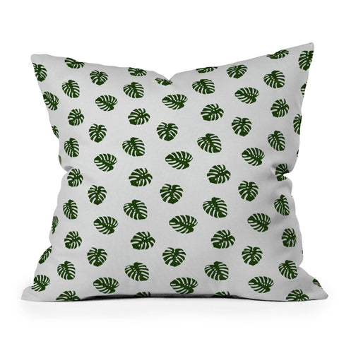 Little Arrow Design Co Woven Monstera in Green Throw Pillow