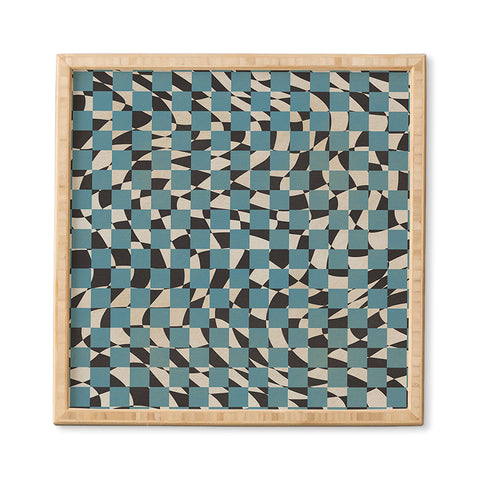 Little Dean Abstract checked blue and black Framed Wall Art