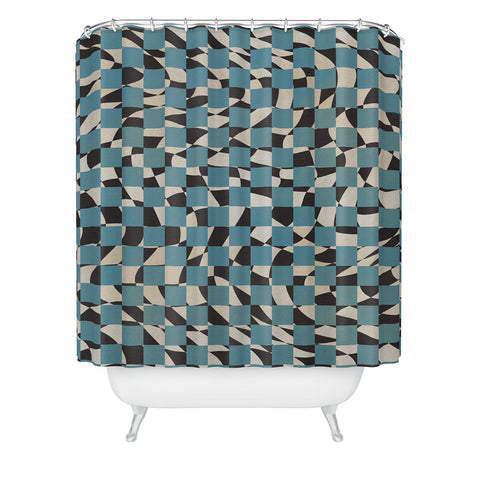 Little Dean Abstract checked blue and black Shower Curtain