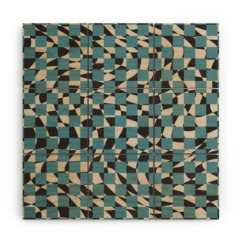 Little Dean Abstract checked blue and black Wood Wall Mural