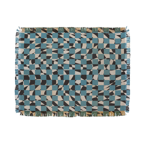 Little Dean Abstract checked blue and black Throw Blanket