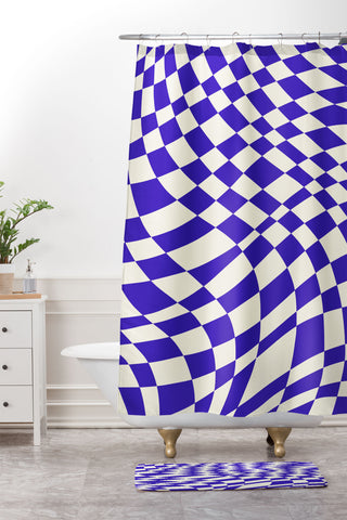 Little Dean Blue twist checkered pattern Shower Curtain And Mat