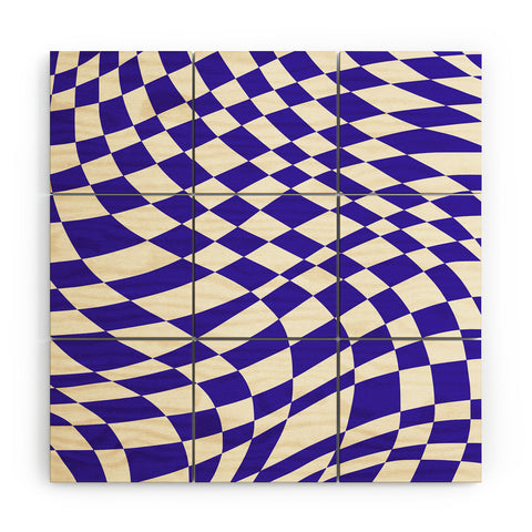 Little Dean Blue twist checkered pattern Wood Wall Mural