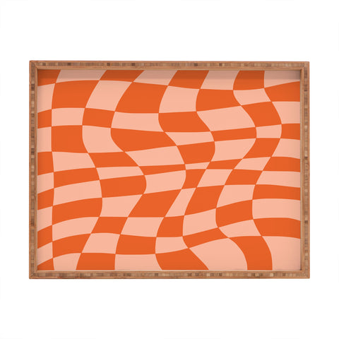 Little Dean Checkered beige and orange Rectangular Tray
