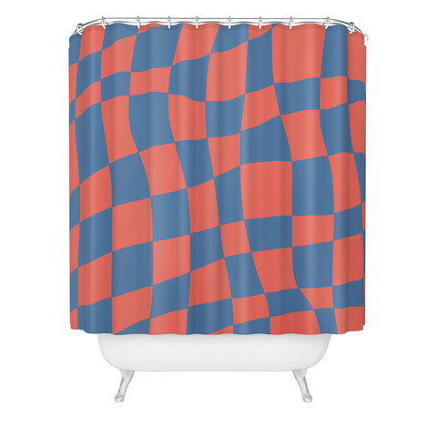 Little Dean Checkered pink and blue Shower Curtain