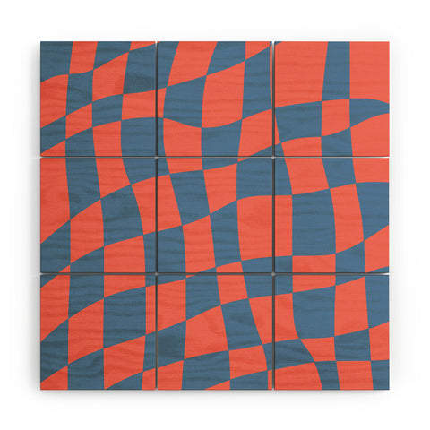 Little Dean Checkered pink and blue Wood Wall Mural