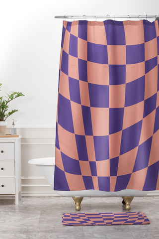 Little Dean Checkered pink and purple Shower Curtain And Mat